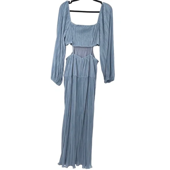 MOON RIVER Women's Light Blue Long Sleeve Pleated Cutout Midi Dress Size Large - Picture 4 of 14